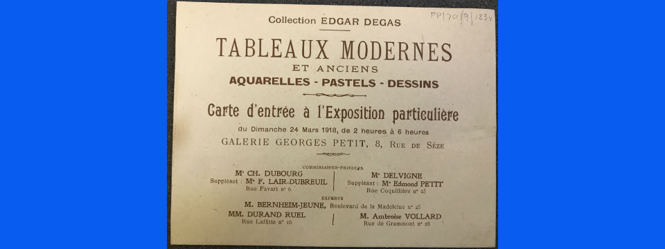 >Image Credit: John Maynard Keynes's admission ticket to the auction of the Edgar Degas estate (Paris, 1918), King's College Archive, University of Cambridge, the Keynes Papers, PP/70/9, Jason Zweig photo, reproduced by kind permission of the Provost and Scholars, King's College, Cambridge